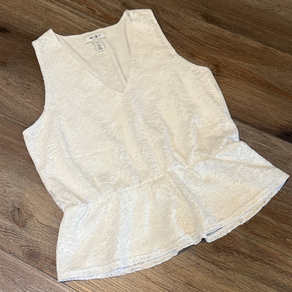 WHBM White Lace Peplum Tank Top, M